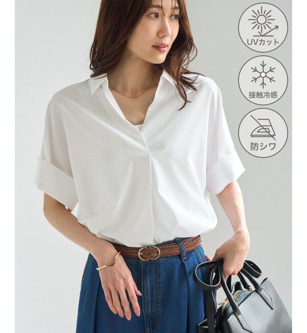 Rope&rsquo;Picnic「スキッパーシャツブラウス/UVカット・接触冷感・防シワ」|シャツ・ブラウス|オフホワイト(15)