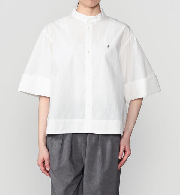 GYMPHLEX「Gymphlex | タイプライター スタンドカラー半袖シャツ WOMEN」|シャツ・ブラウス|WHITE