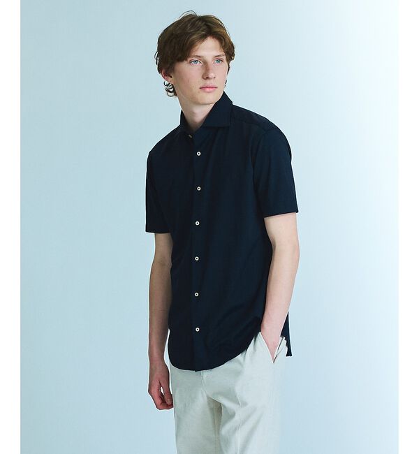 ABAHOUSE「【接触冷感】アイスピケ ストレッチ 半袖シャツ / FLEX SHIRTS」|シャツ・ブラウス|ダークネイビー