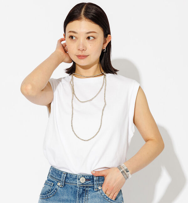 Rouge vif「【JEMORGAN/ジェーイーモーガン】クルーネックノースリーブカットソー/天竺」|Tシャツ・カットソー|ホワイト