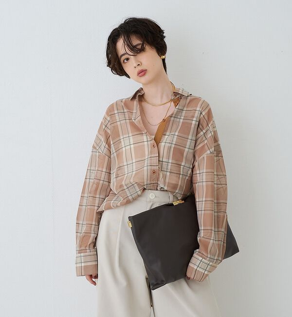 Rouge vif「P/R強撚シアーチェック2WAYシャツ/カシュクールシャツ」|シャツ・ブラウス|