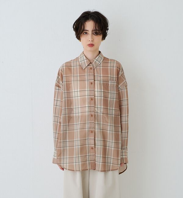 Rouge vif「P/R強撚シアーチェック2WAYシャツ/カシュクールシャツ」|シャツ・ブラウス|