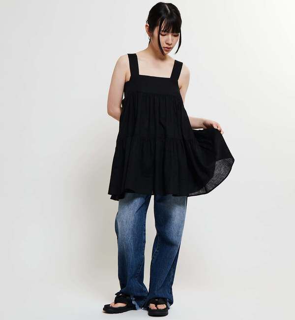 Soffitto「《コラボ》【Soffitto&times;TINDA】ティアード切替チュニック丈キャミソール」|キャミソール|