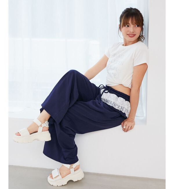  「フリルレイヤードスウェットパンツ」|その他|ネイビー