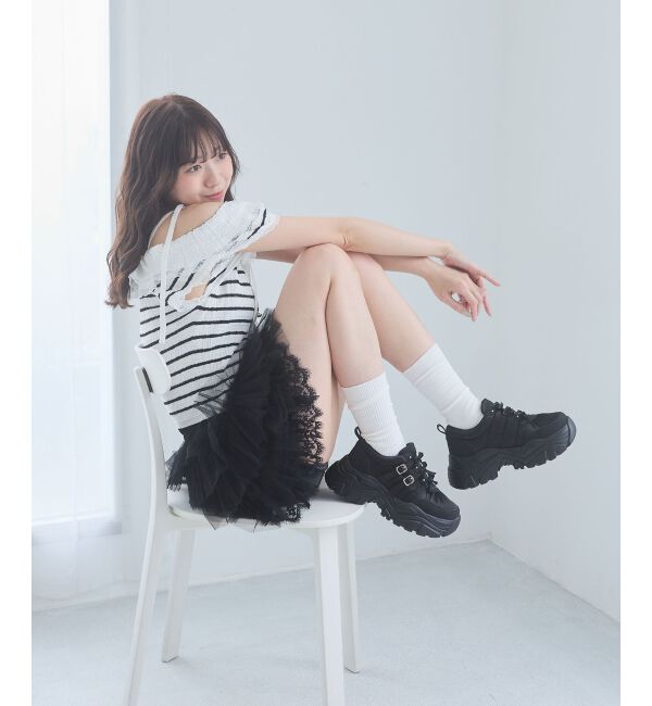  「ビジュー厚底リボンスニーカー」|スニーカー|