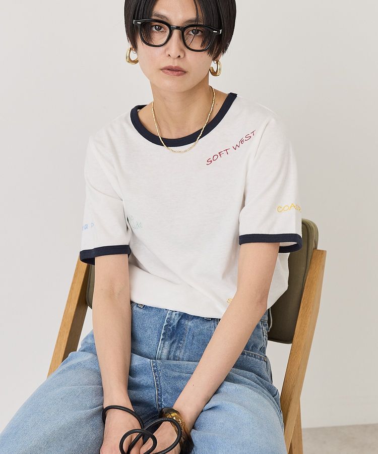 AMERICAN HOLIC「ランダムロゴ刺繍リンガーTシャツ」|Tシャツ・カットソー|