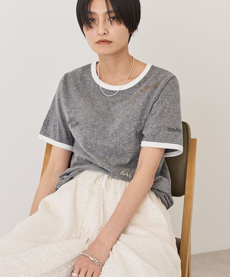 AMERICAN HOLIC「ランダムロゴ刺繍リンガーTシャツ」|Tシャツ・カットソー|