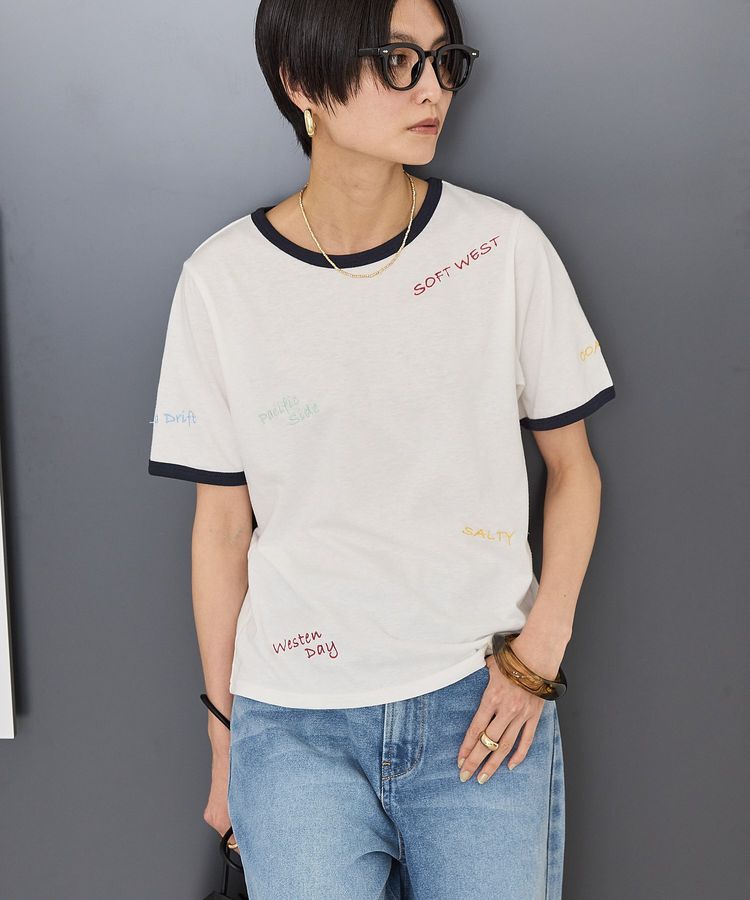 AMERICAN HOLIC「ランダムロゴ刺繍リンガーTシャツ」|Tシャツ・カットソー|