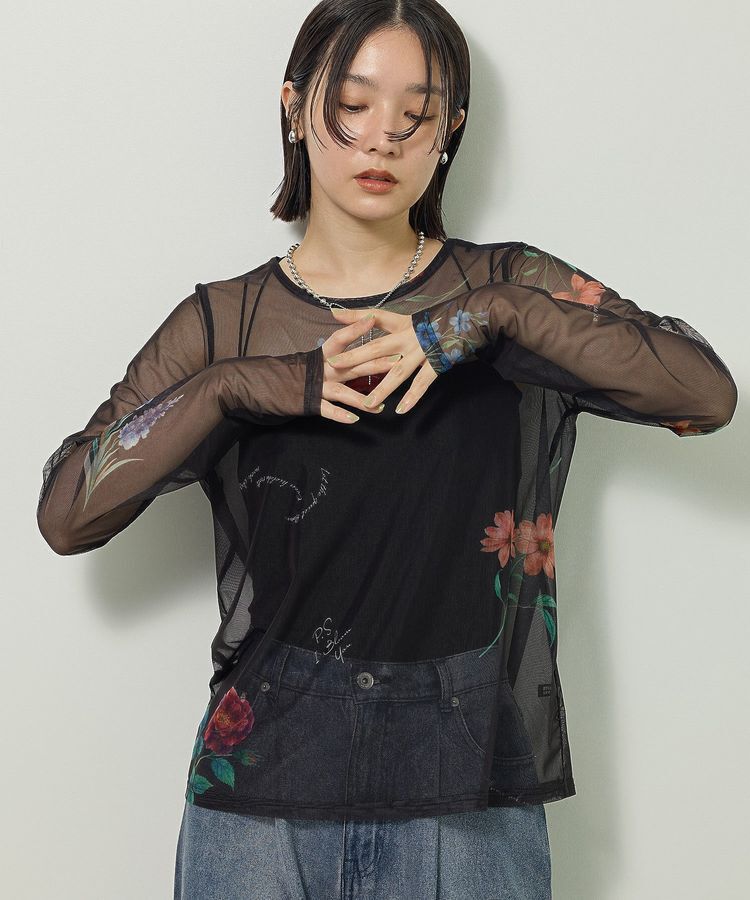 Green Parks「【WEB限定】フラワープリントシアーロンTEEⅡ」|Tシャツ・カットソー|