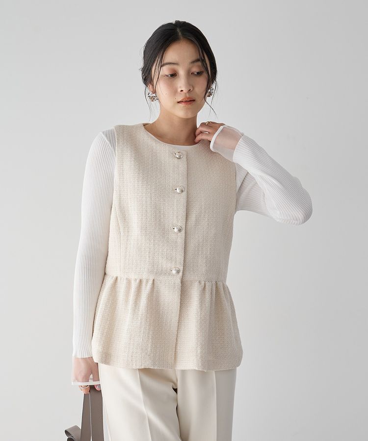 YECCA VECCA「ツイードペプラムジレ」|ベスト・ジレ|Off White