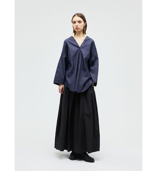 mizuiro ind「mizuiro ind Vネックデニムシャツ」|シャツ・ブラウス|