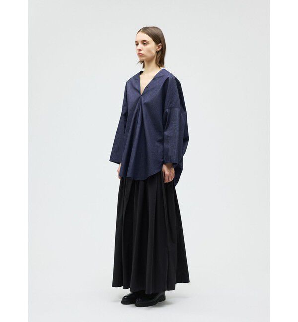 mizuiro ind「mizuiro ind Vネックデニムシャツ」|シャツ・ブラウス|