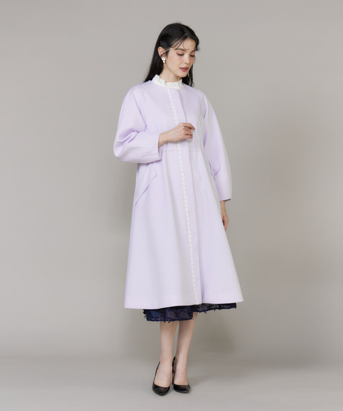 Maglie le cassetto「《大きいサイズ》配色フラワーレースコート《M Maglie le cassetto》」|ステンカラーコート|