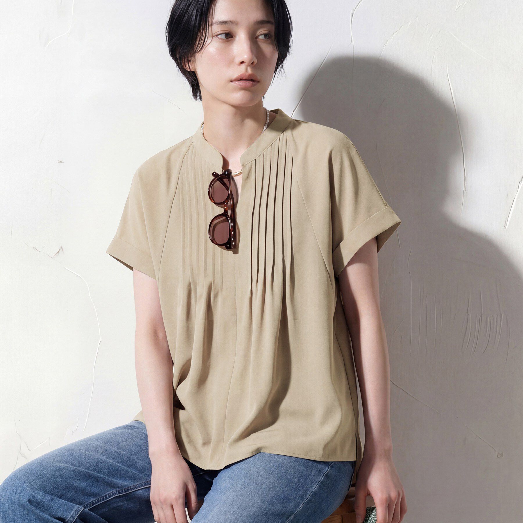 INDIVI「【撥水／UVケア／SETUP可能】軽量タックスキッパーブラウス」|シャツ・ブラウス|