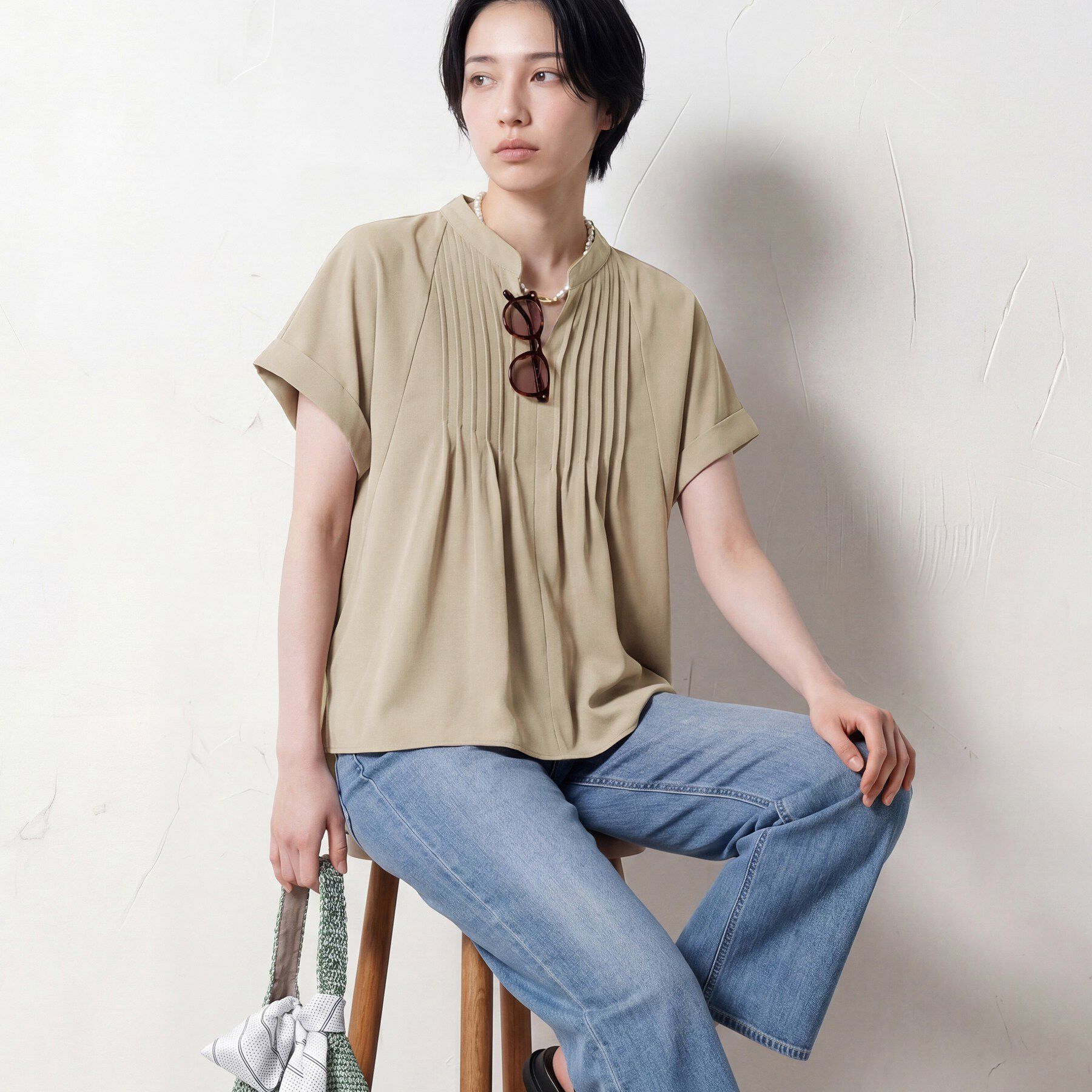 INDIVI「【撥水／UVケア／SETUP可能】軽量タックスキッパーブラウス」|シャツ・ブラウス|