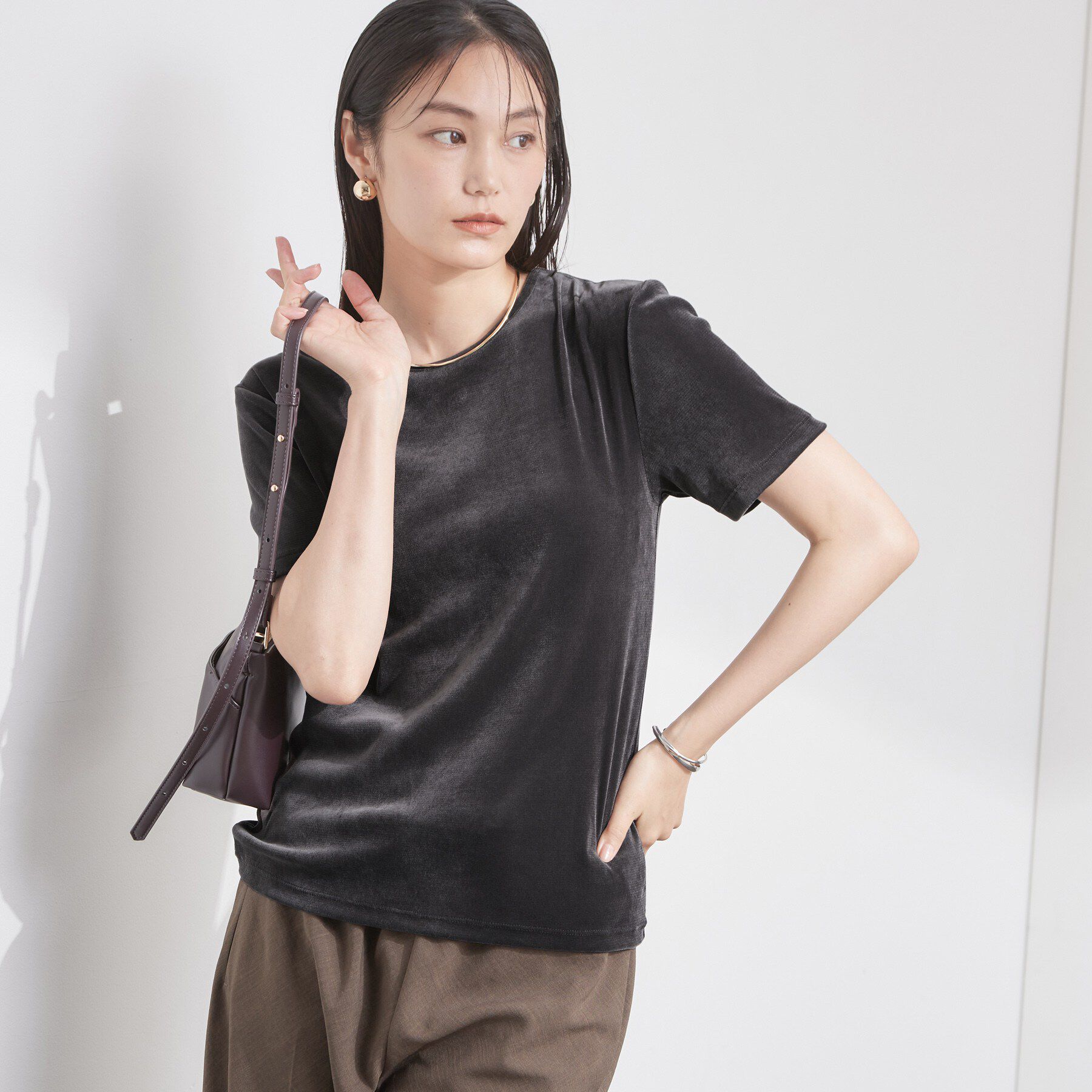 OPAQUE.CLIP「フロッキーチュールカットソー【洗濯機OK】」|Tシャツ・カットソー|チャコールグレー(0