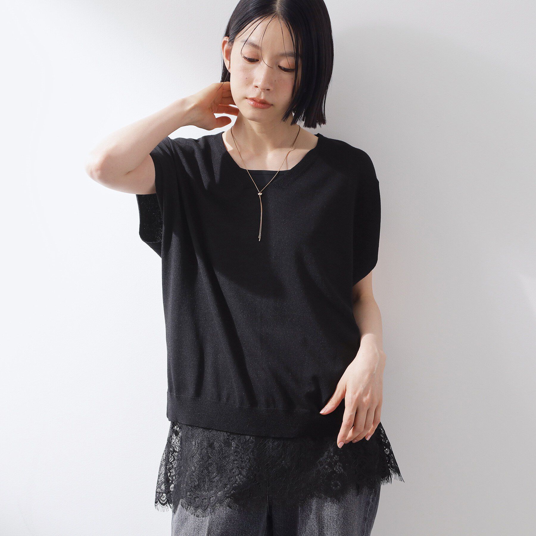 THE SHOP TK「【ひんやり/人気アイテム】レイヤードスタイルに 裾レースタンクトップ」|Tシャツ・カットソー|