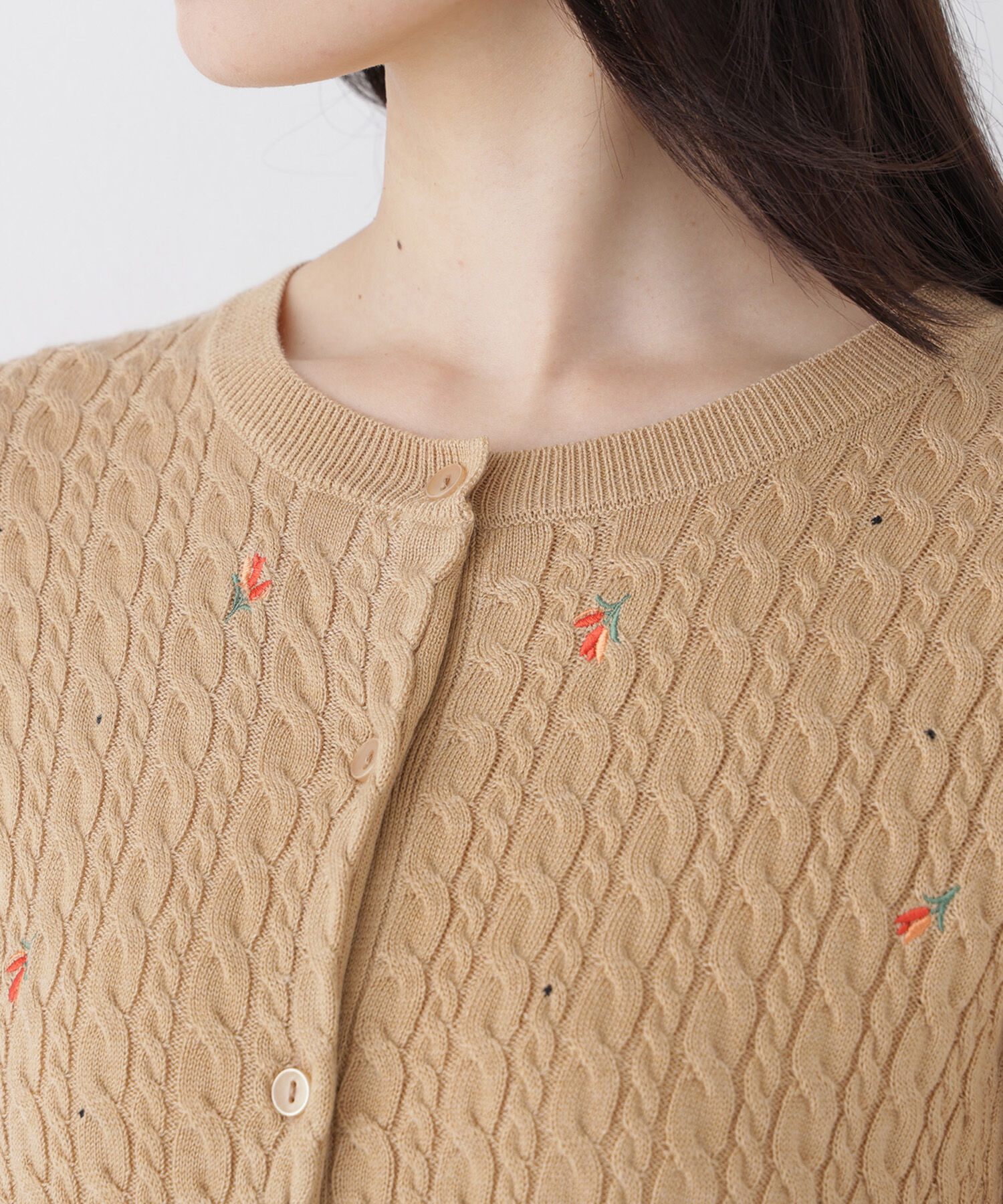  「ドットフラワー刺繍カーディガン」|ニット・セーター|
