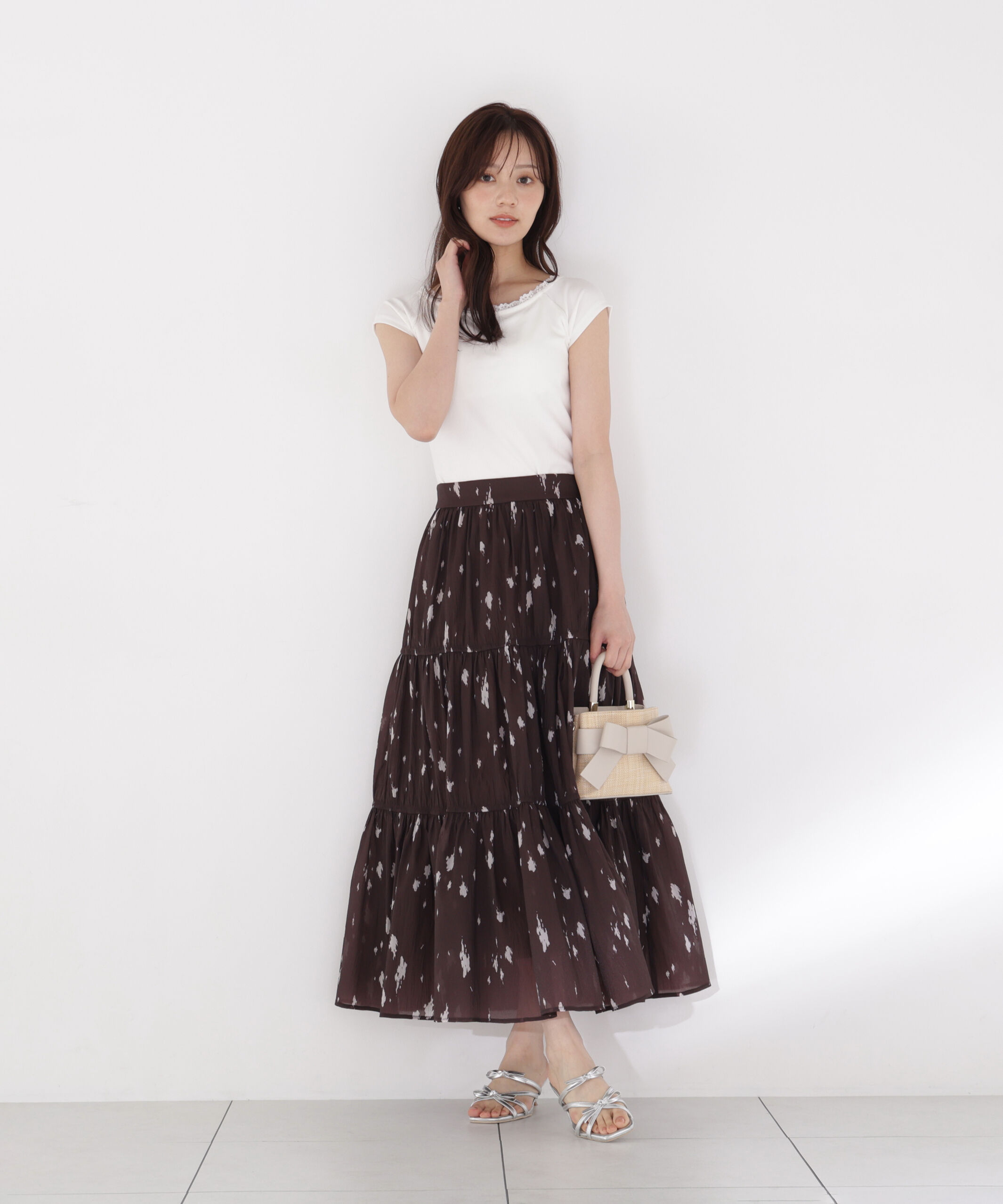 PROPORTION BODY DRESSING「楊柳加工ティアードスカート」|スカート|ブラウン1