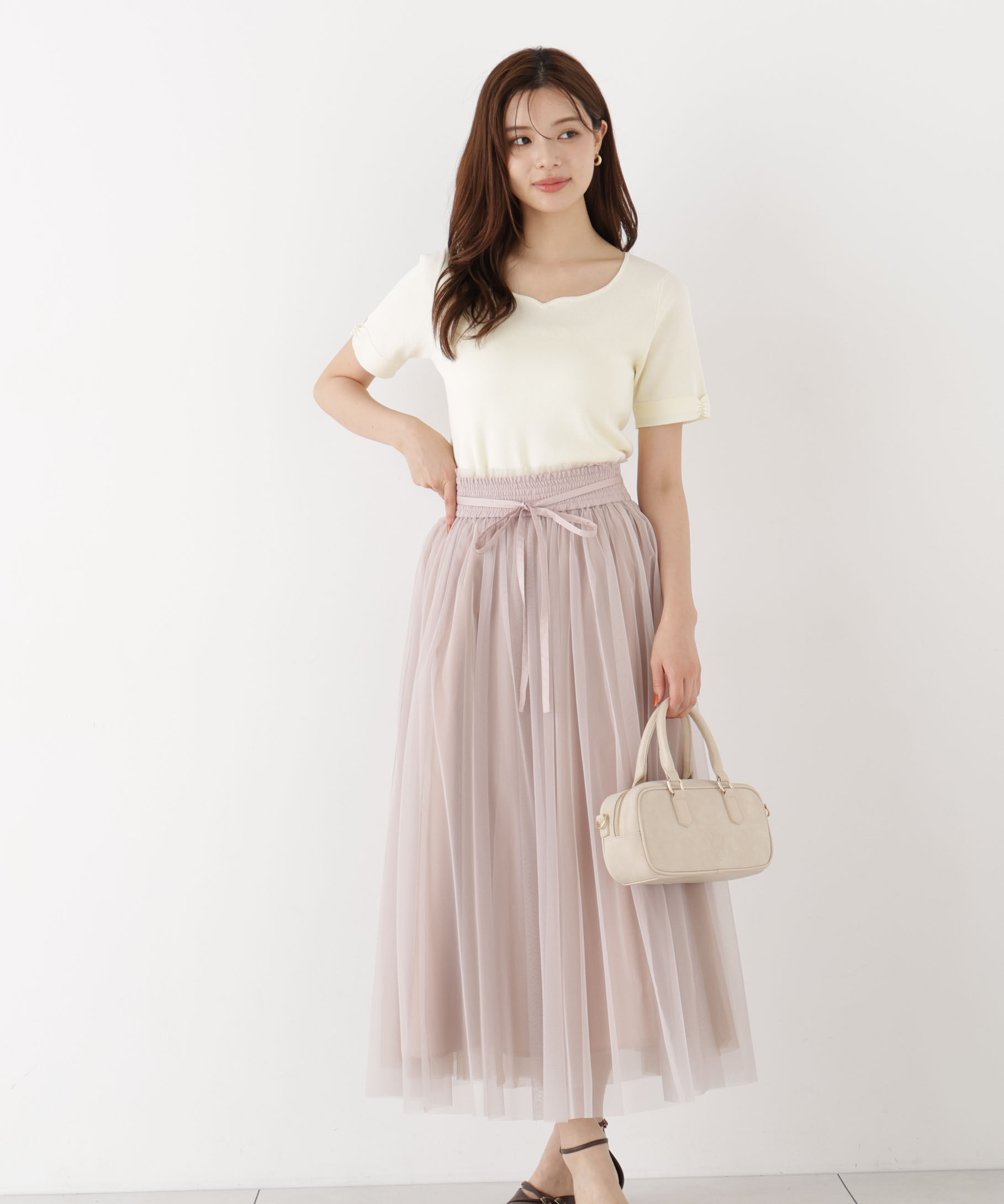 PROPORTION BODY DRESSING「＜EDIT COLOGNE＞リボン付きチュールスカート」|スカート|ベージュ
