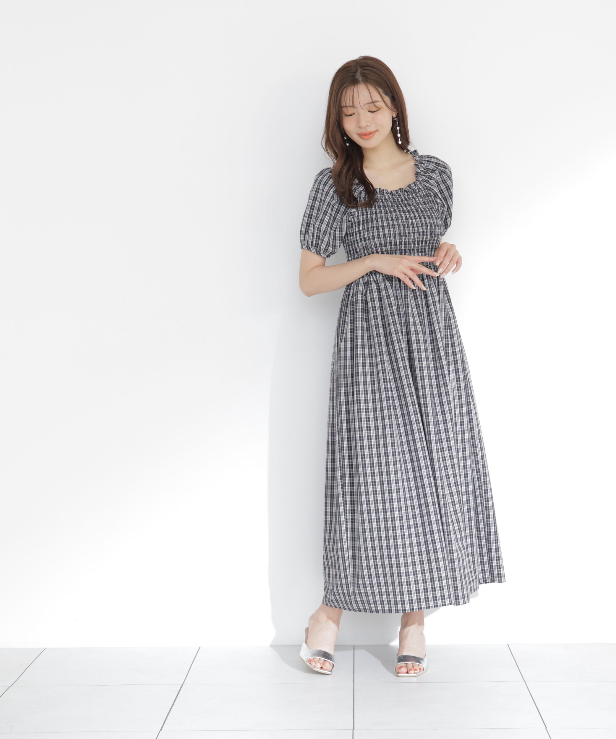 PROPORTION BODY DRESSING「チェック柄シャーリングワンピース」|ワンピース|