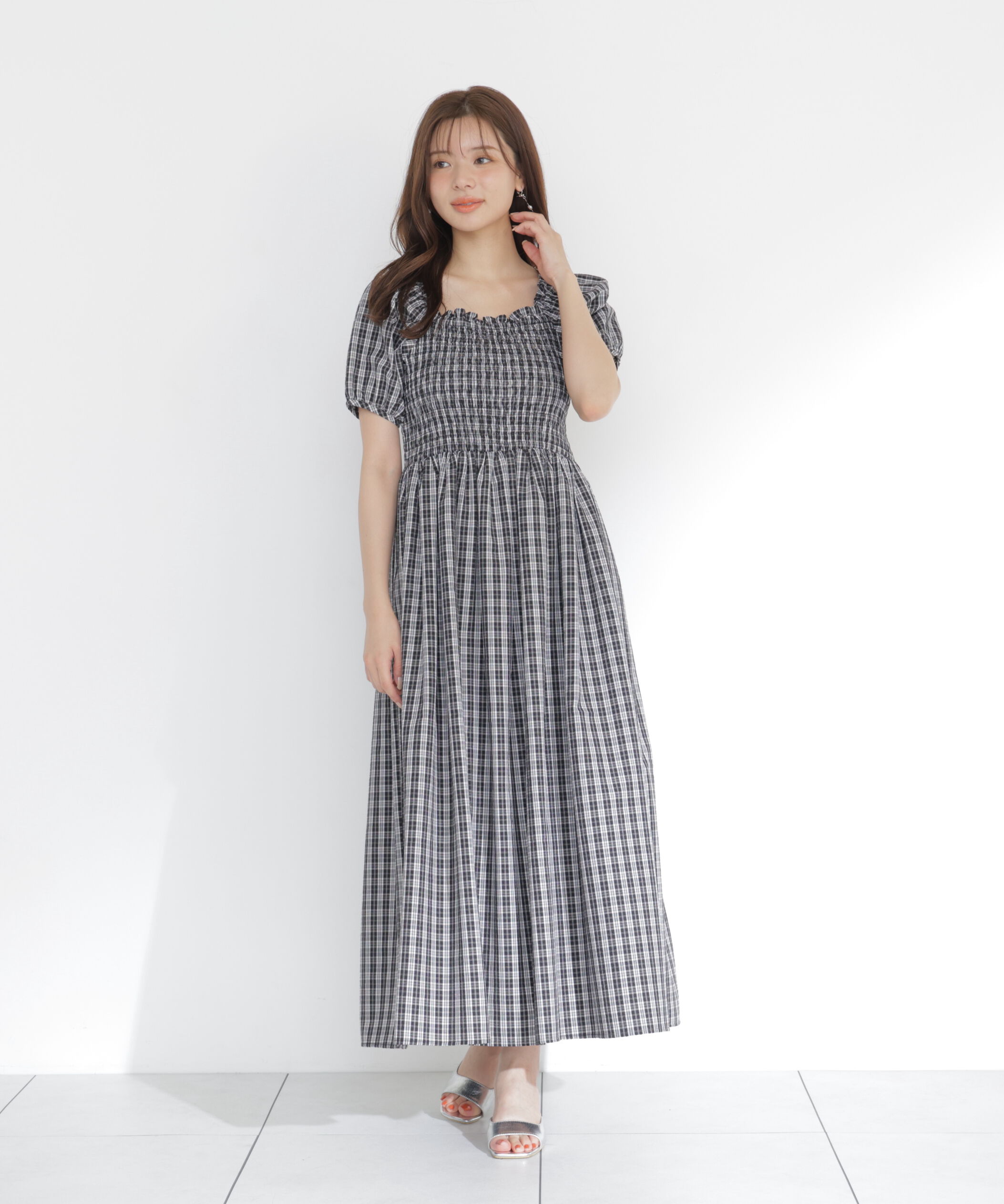 PROPORTION BODY DRESSING「チェック柄シャーリングワンピース」|ワンピース|