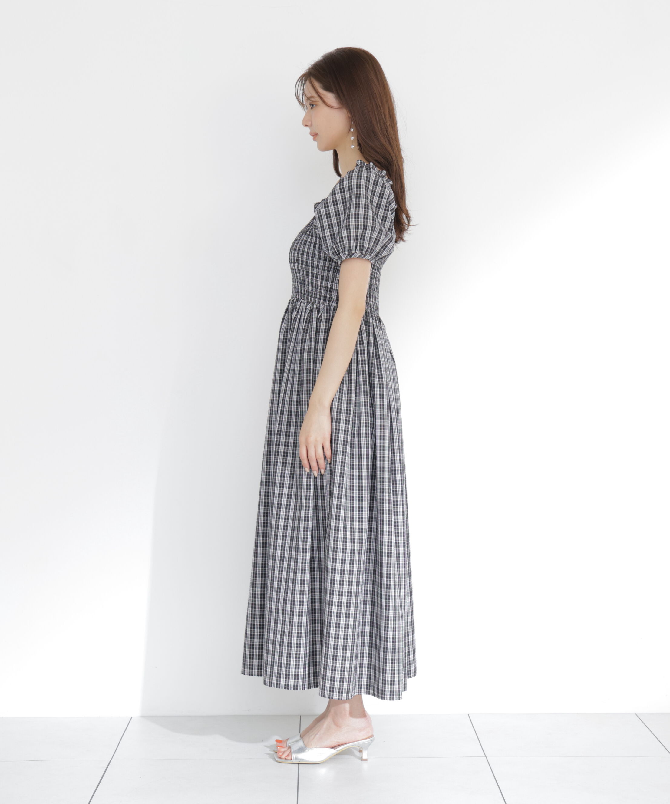 PROPORTION BODY DRESSING「チェック柄シャーリングワンピース」|ワンピース|