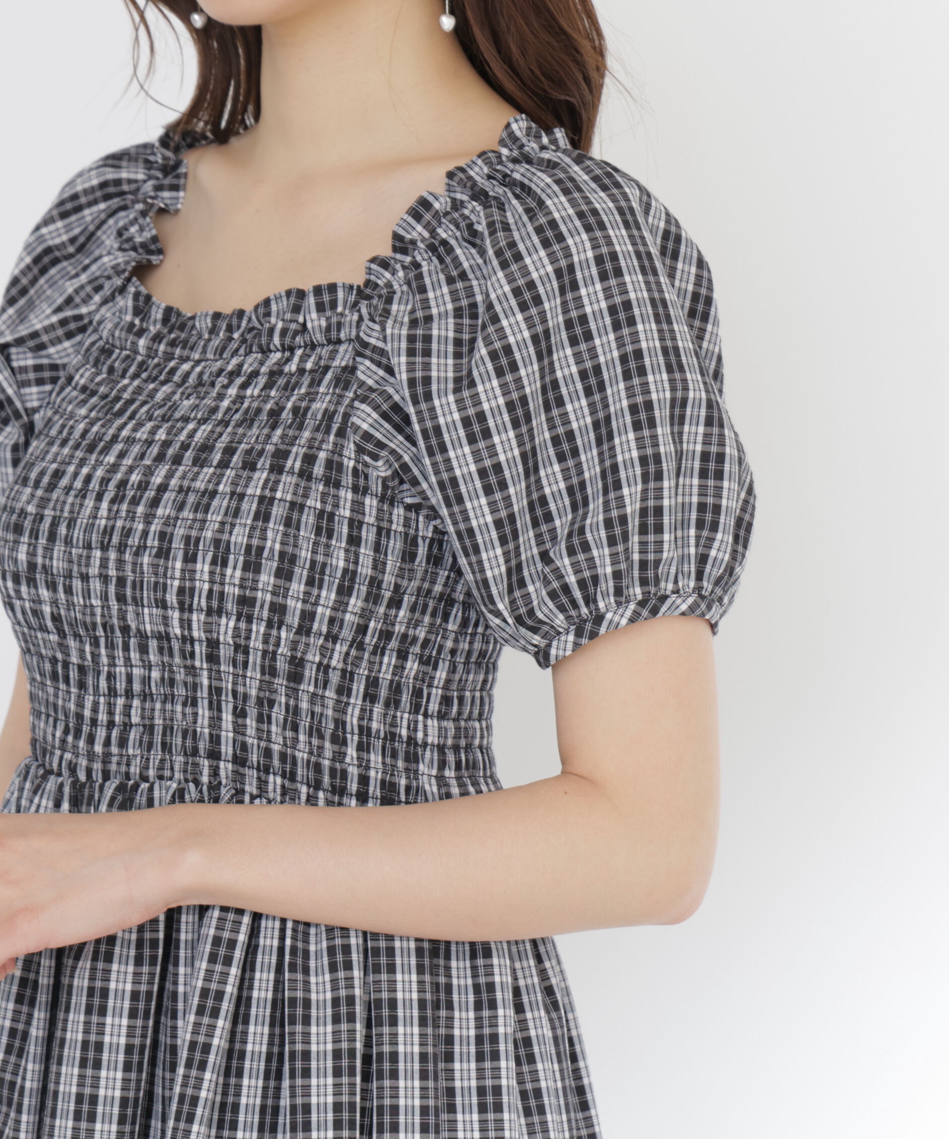PROPORTION BODY DRESSING「チェック柄シャーリングワンピース」|ワンピース|