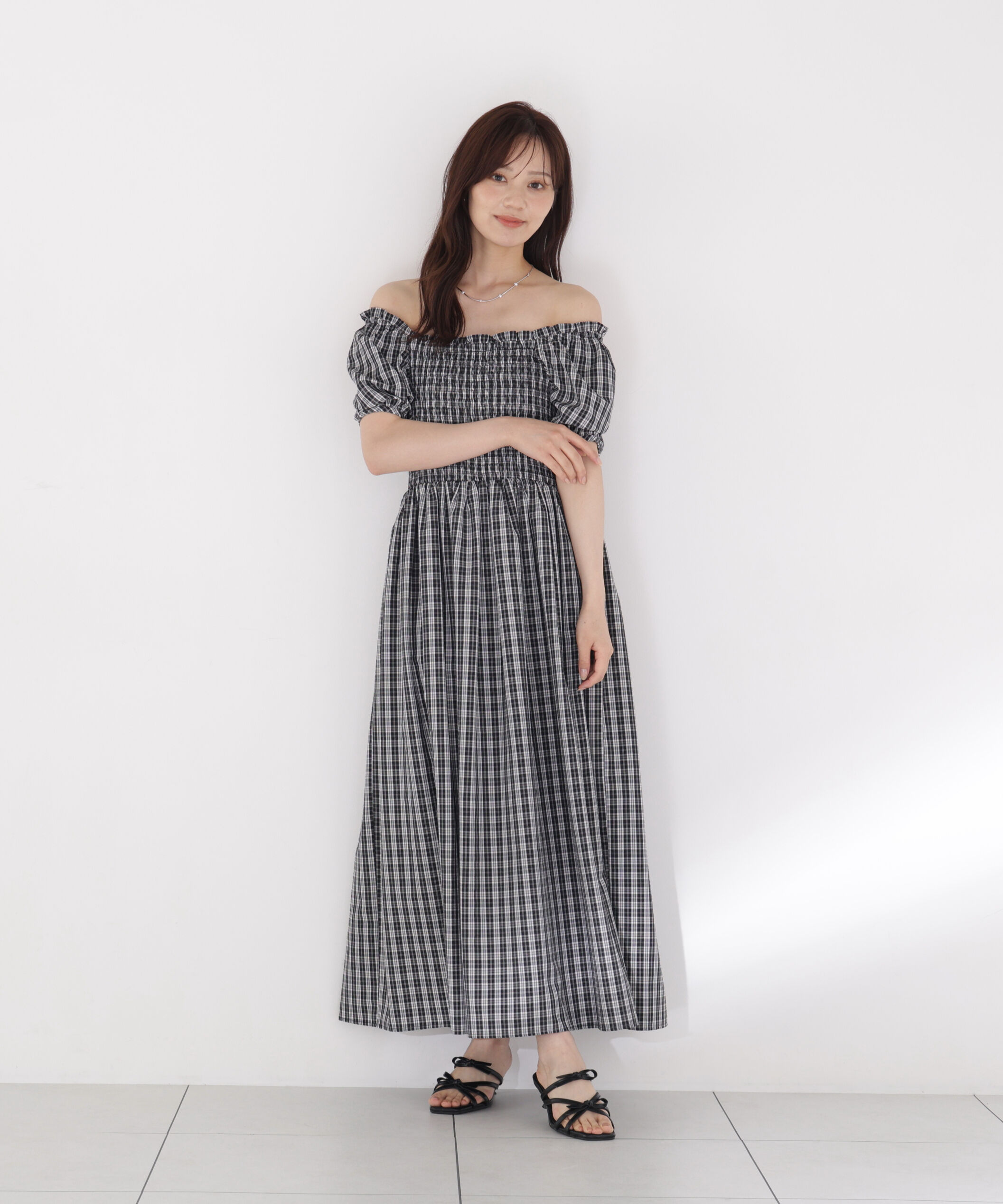 PROPORTION BODY DRESSING「チェック柄シャーリングワンピース」|ワンピース|