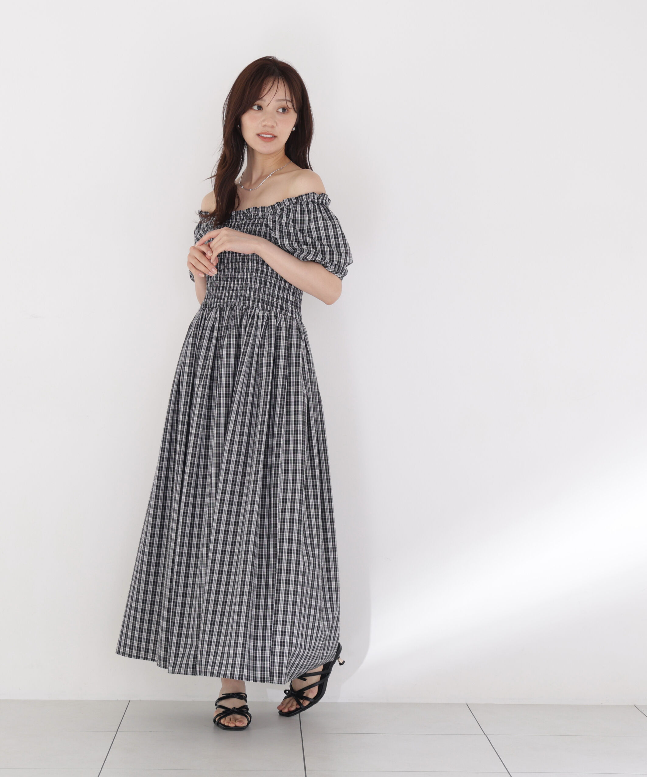 PROPORTION BODY DRESSING「チェック柄シャーリングワンピース」|ワンピース|