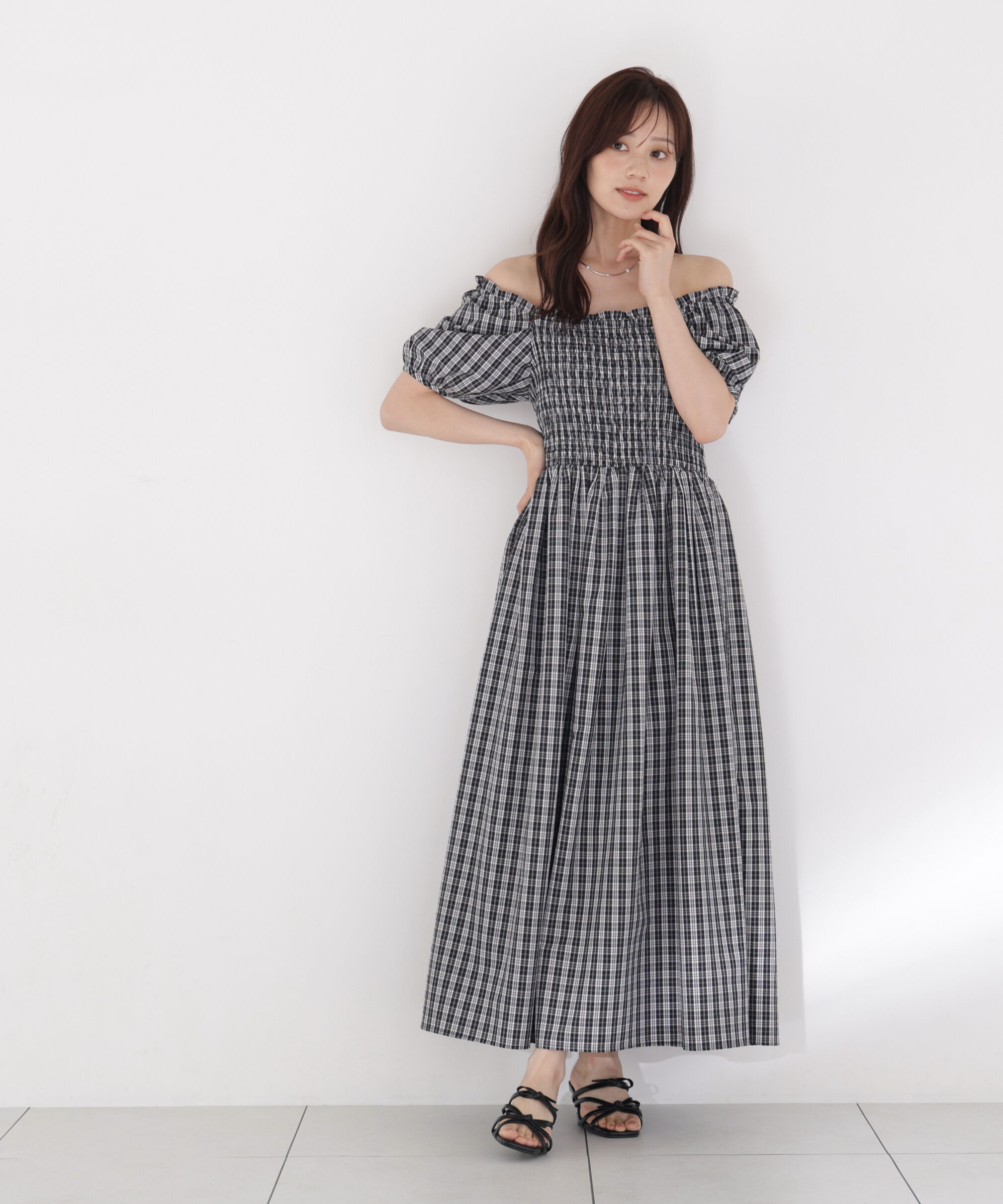 PROPORTION BODY DRESSING「チェック柄シャーリングワンピース」|ワンピース|