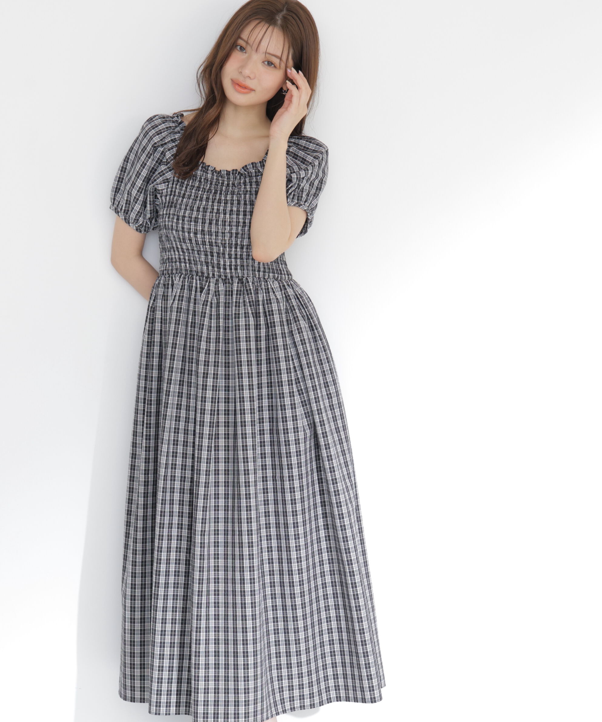PROPORTION BODY DRESSING「チェック柄シャーリングワンピース」|ワンピース|
