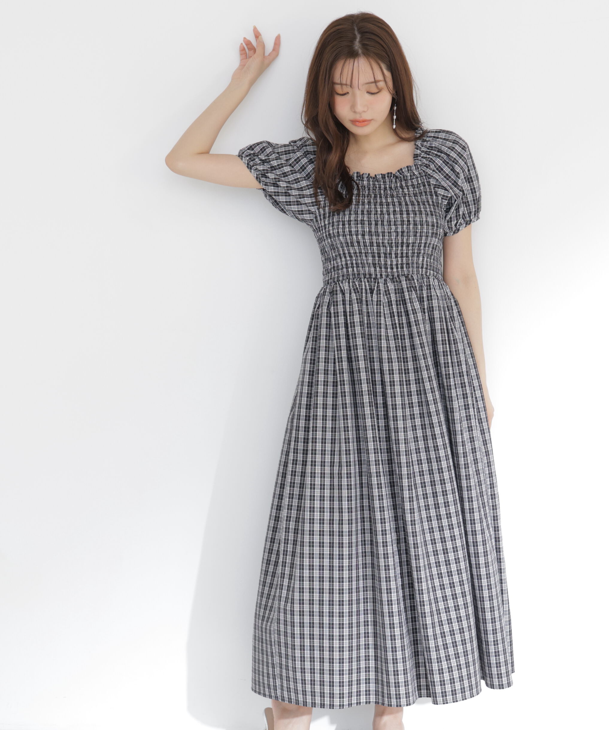 PROPORTION BODY DRESSING「チェック柄シャーリングワンピース」|ワンピース|