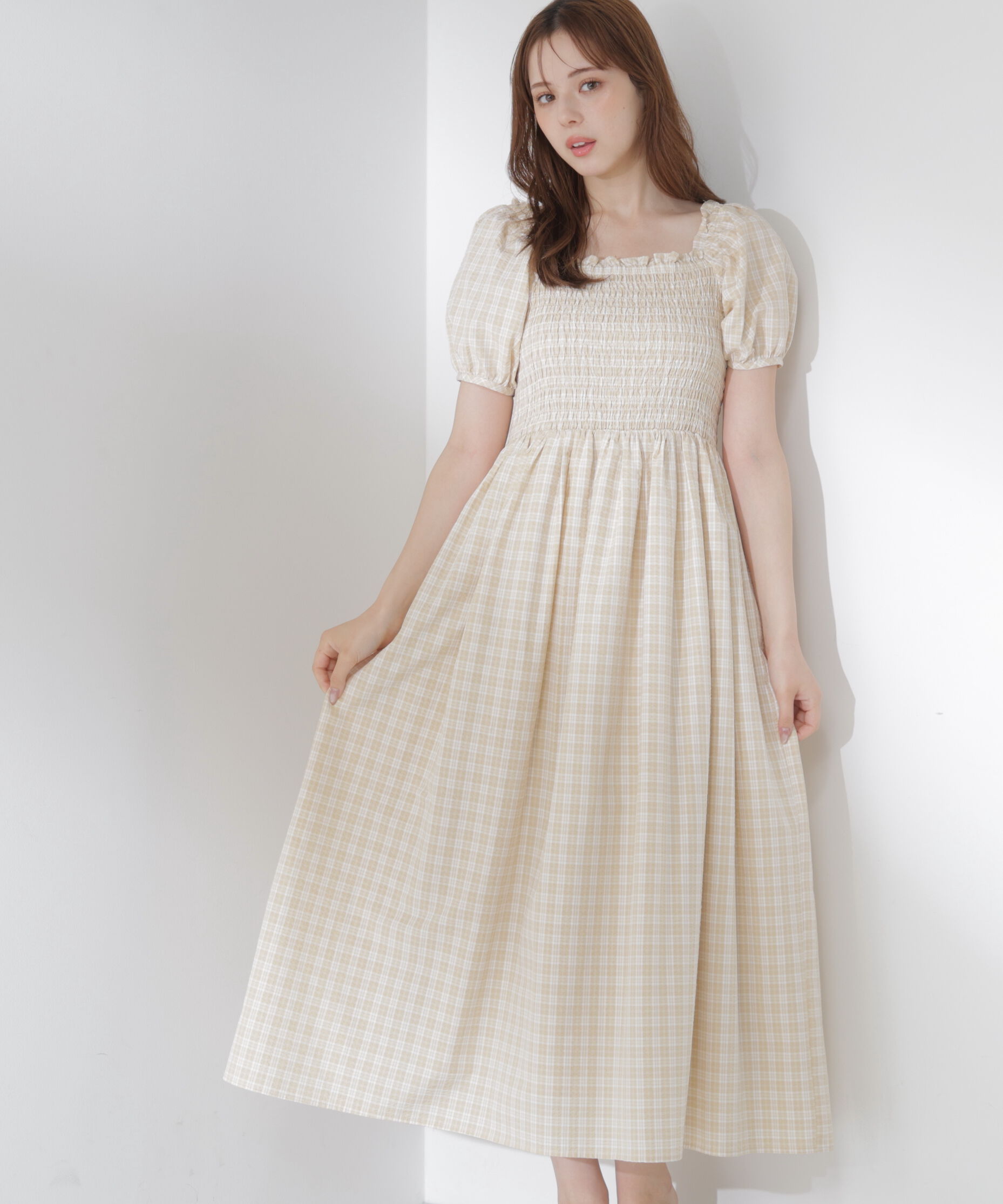 PROPORTION BODY DRESSING「チェック柄シャーリングワンピース」|ワンピース|