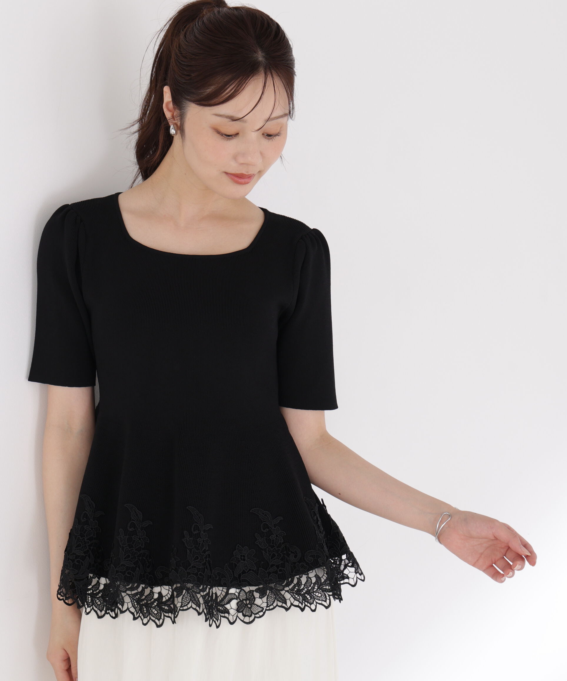 PROPORTION BODY DRESSING「レーストリムペプラムニット」|ニット・セーター|