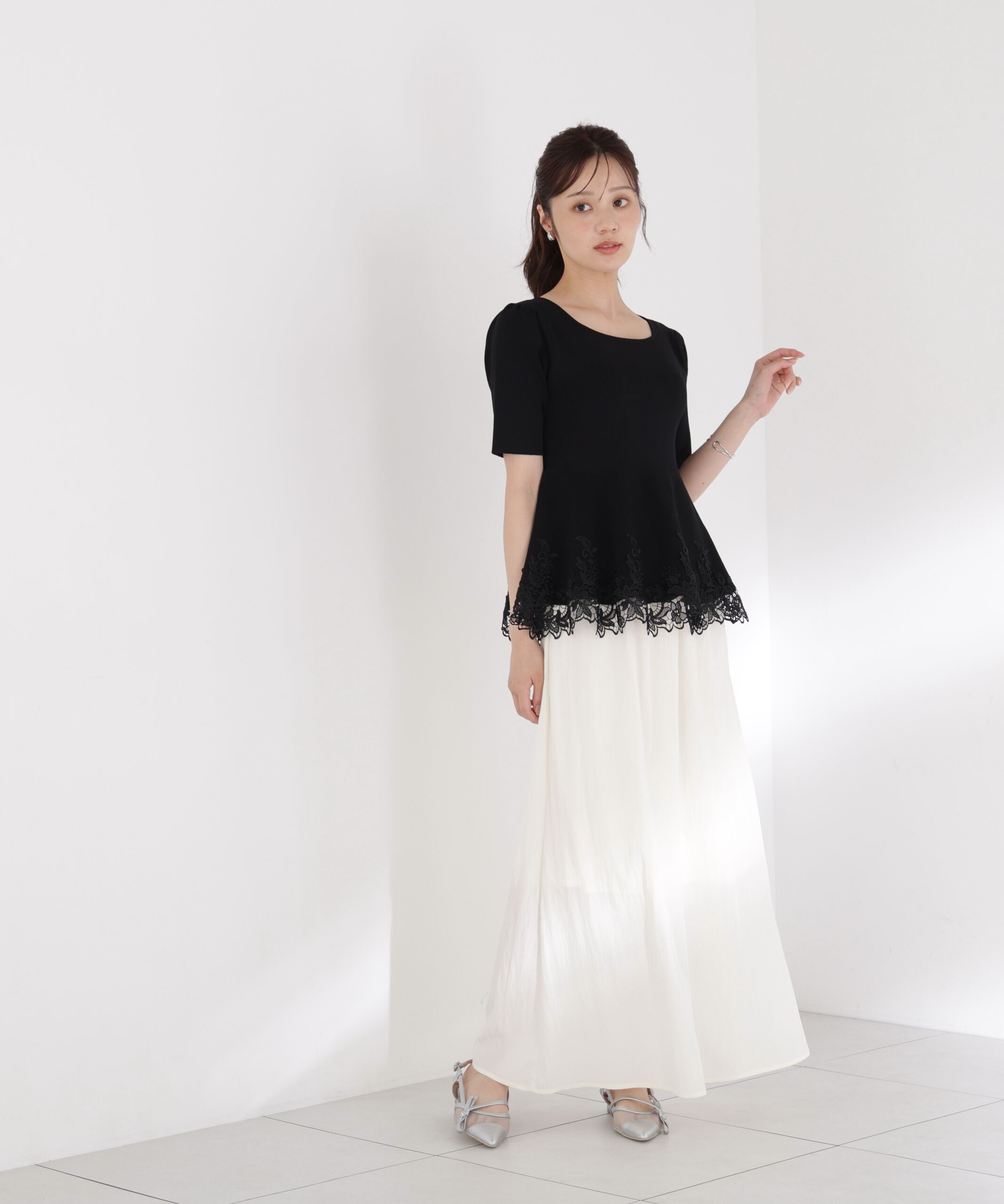 PROPORTION BODY DRESSING「レーストリムペプラムニット」|ニット・セーター|