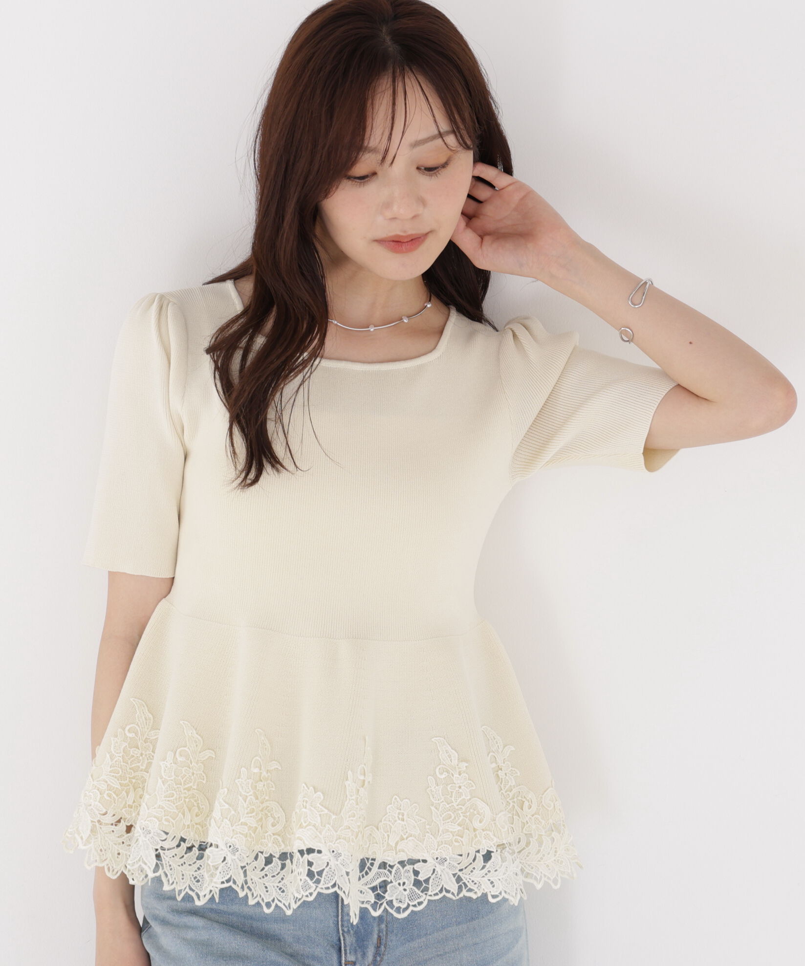 PROPORTION BODY DRESSING「レーストリムペプラムニット」|ニット・セーター|