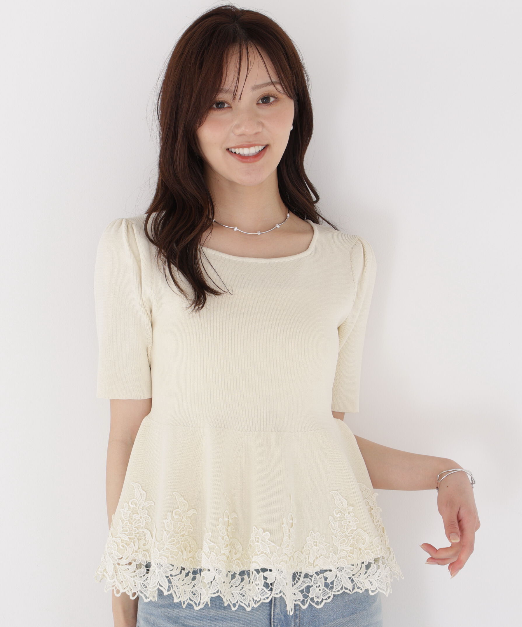 PROPORTION BODY DRESSING「レーストリムペプラムニット」|ニット・セーター|