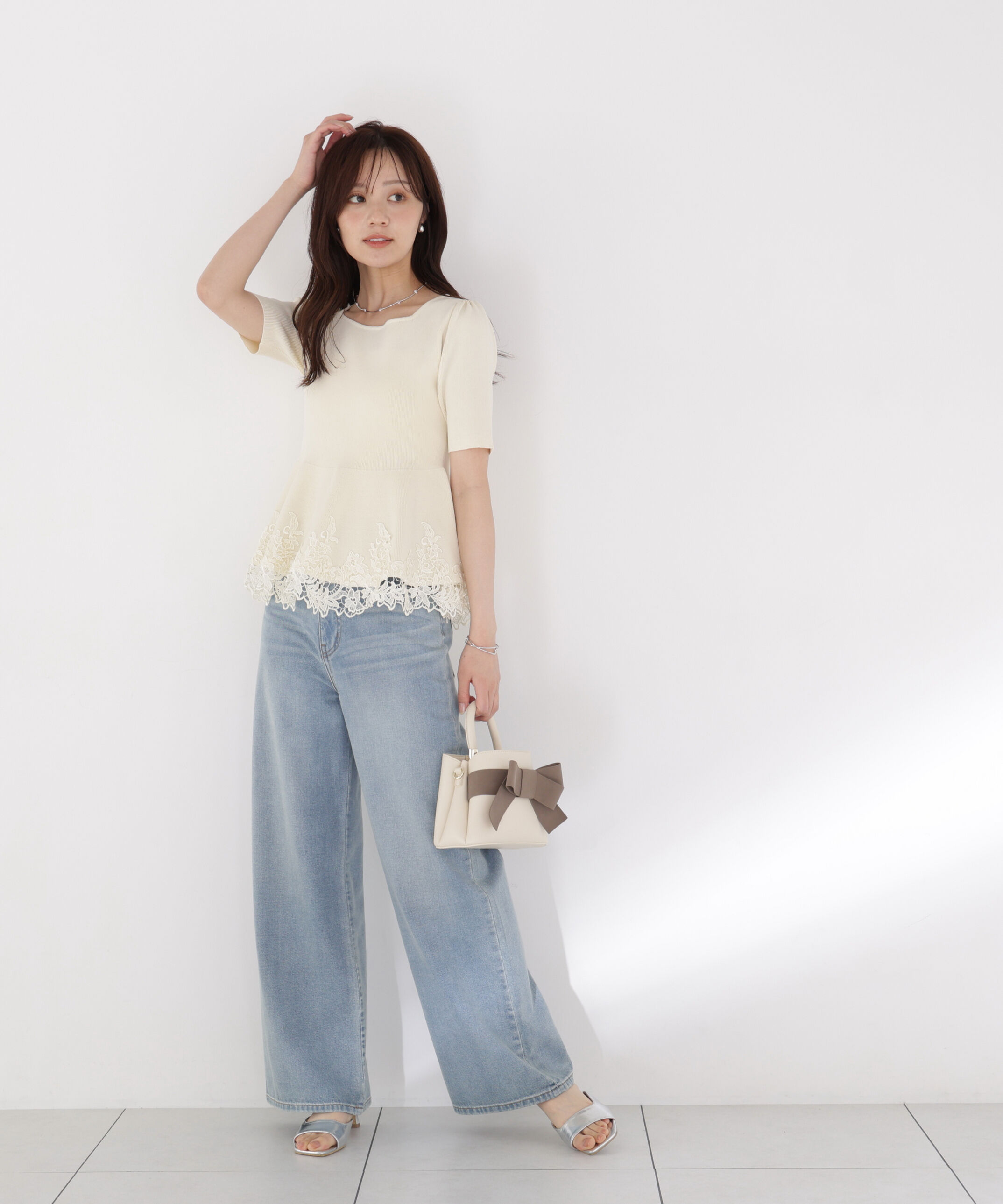 PROPORTION BODY DRESSING「レーストリムペプラムニット」|ニット・セーター|