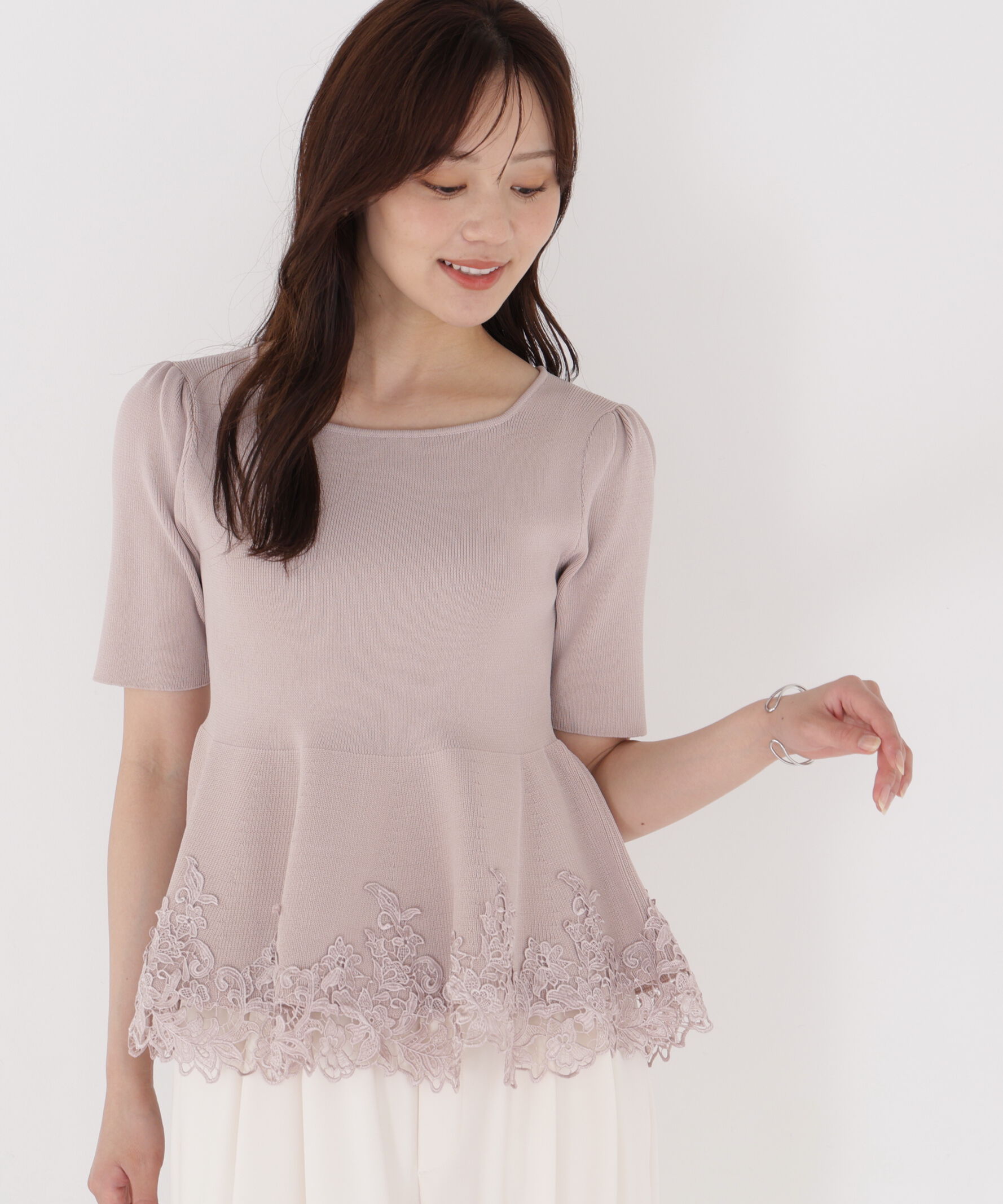 PROPORTION BODY DRESSING「レーストリムペプラムニット」|ニット・セーター|ピンク