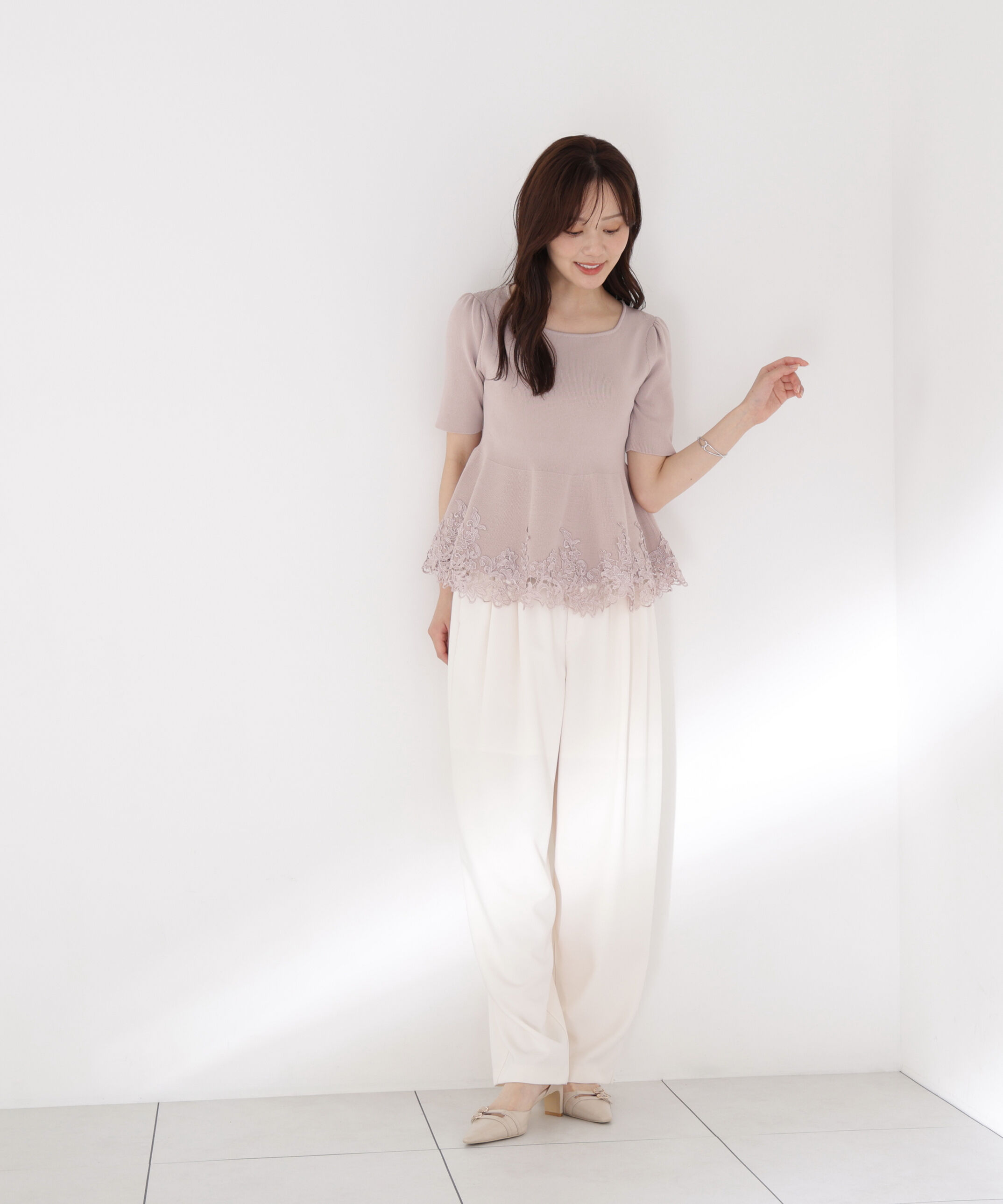 PROPORTION BODY DRESSING「レーストリムペプラムニット」|ニット・セーター|