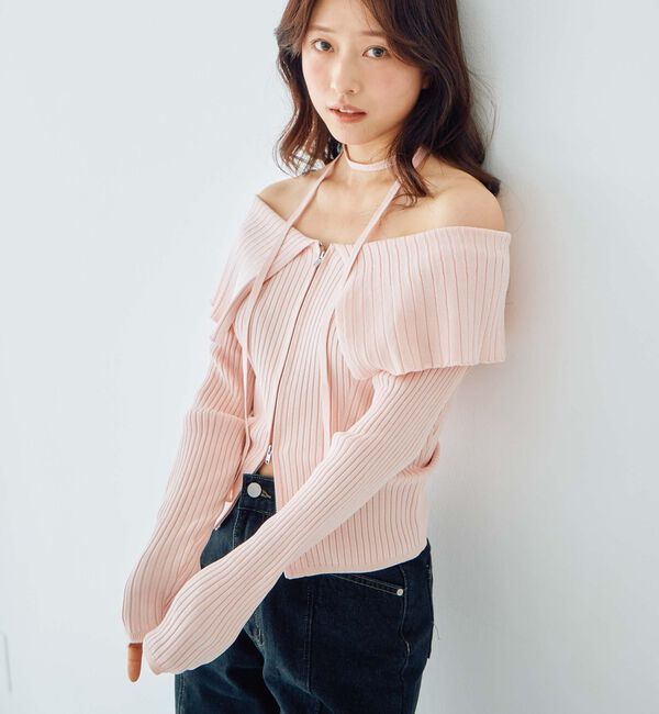 archives「麻タッチオーバーカラーオフショルニット」|ニット・セーター|PINK