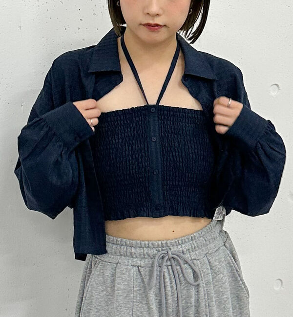 archives「チェックシャーリングビスチェ&times;シャツＳＥＴ」|カーディガン|NAVY