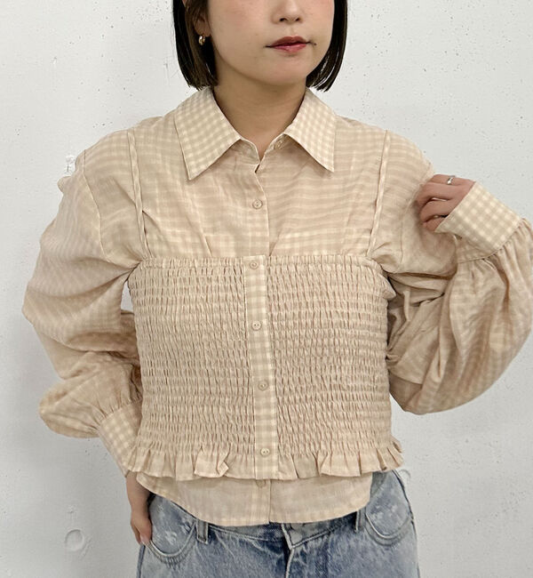 archives「チェックシャーリングビスチェ&times;シャツＳＥＴ」|カーディガン|BEIGE