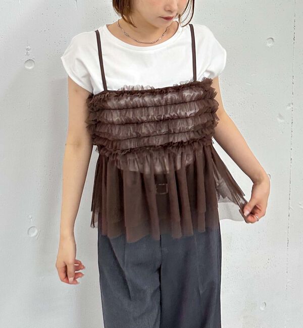 archives「チュールフリルビスチェ&times;フレンチＴｅｅＳＥＴ」|カーディガン|BROWN