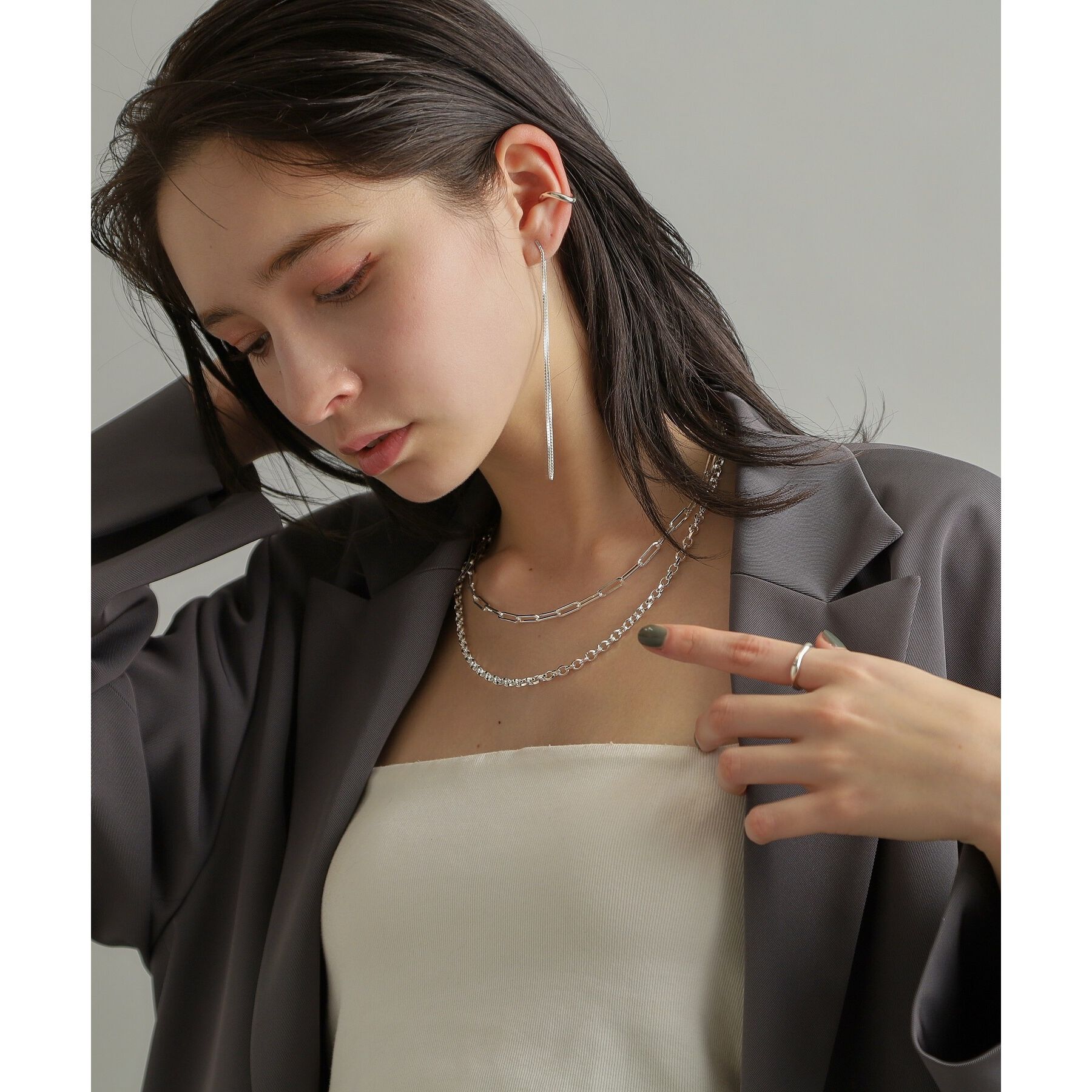 COCOSHNIK ONKITSCH「シルバー デザインチェーン フラットケーブルネックレス（43cm）」|ネックレス|
