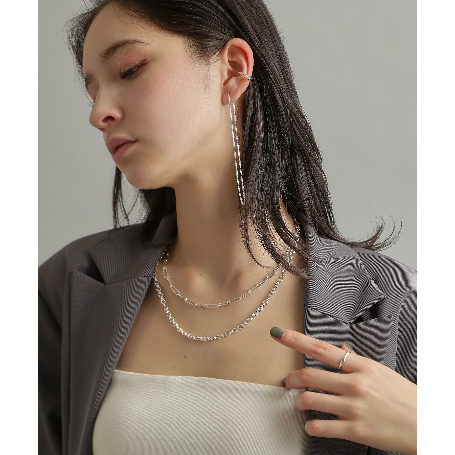 COCOSHNIK ONKITSCH「シルバー デザインチェーン フラットケーブルネックレス（43cm）」|ネックレス|