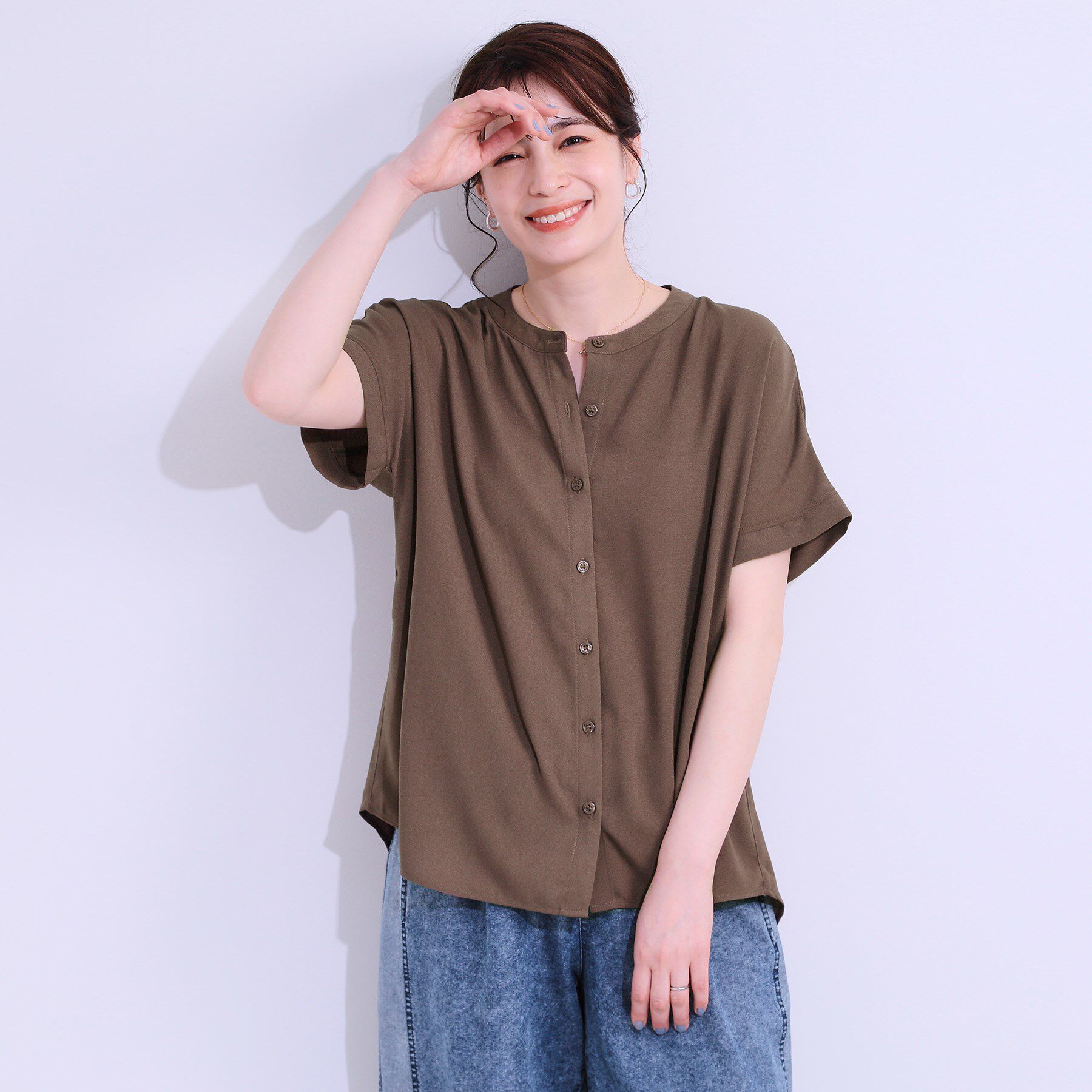 SHOO･LA･RUE「【洗える/プチプラ】大人の抜け感をプラスする バンドカラーシャツ」|シャツ・ブラウス|