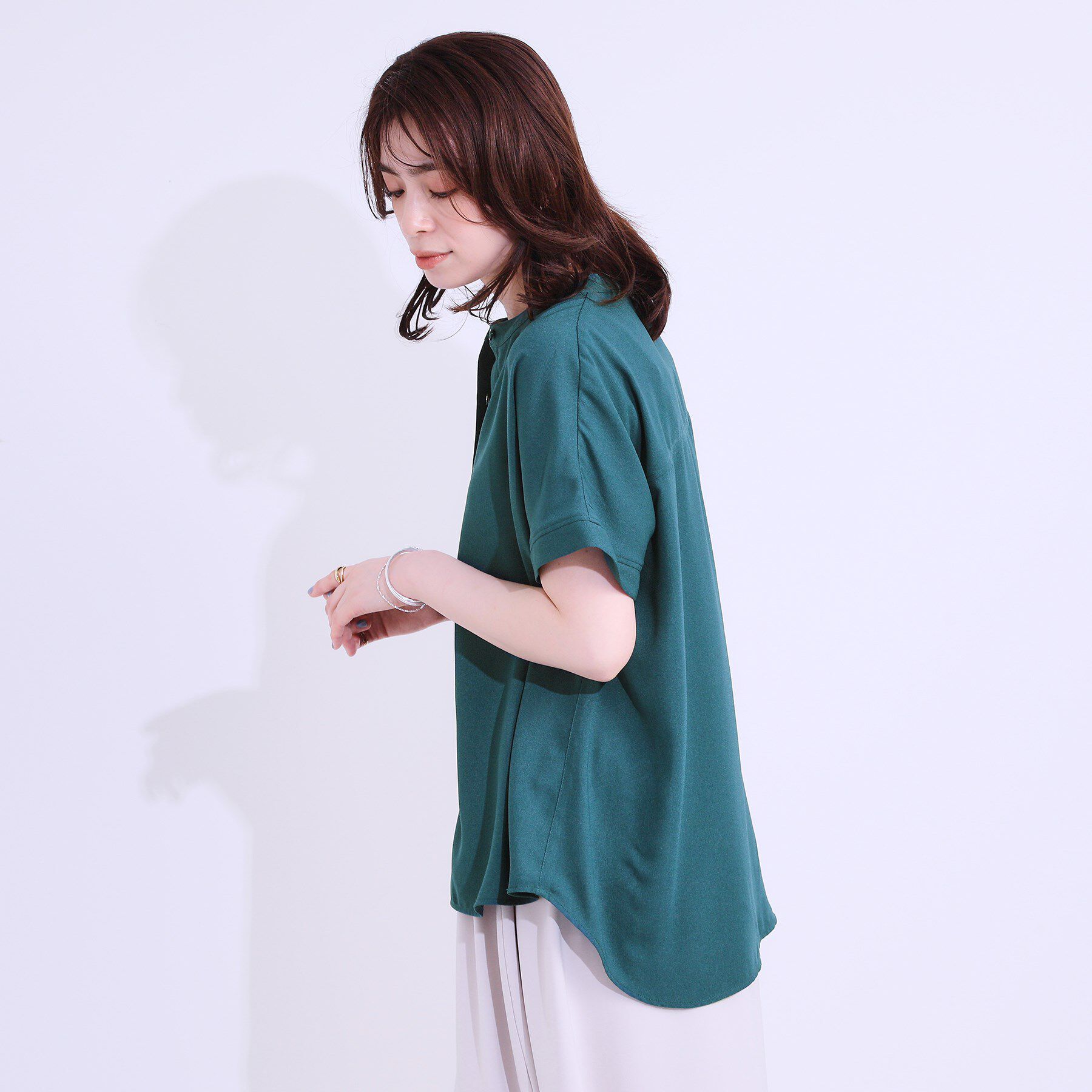 SHOO･LA･RUE「【洗える/プチプラ】大人の抜け感をプラスする バンドカラーシャツ」|シャツ・ブラウス|