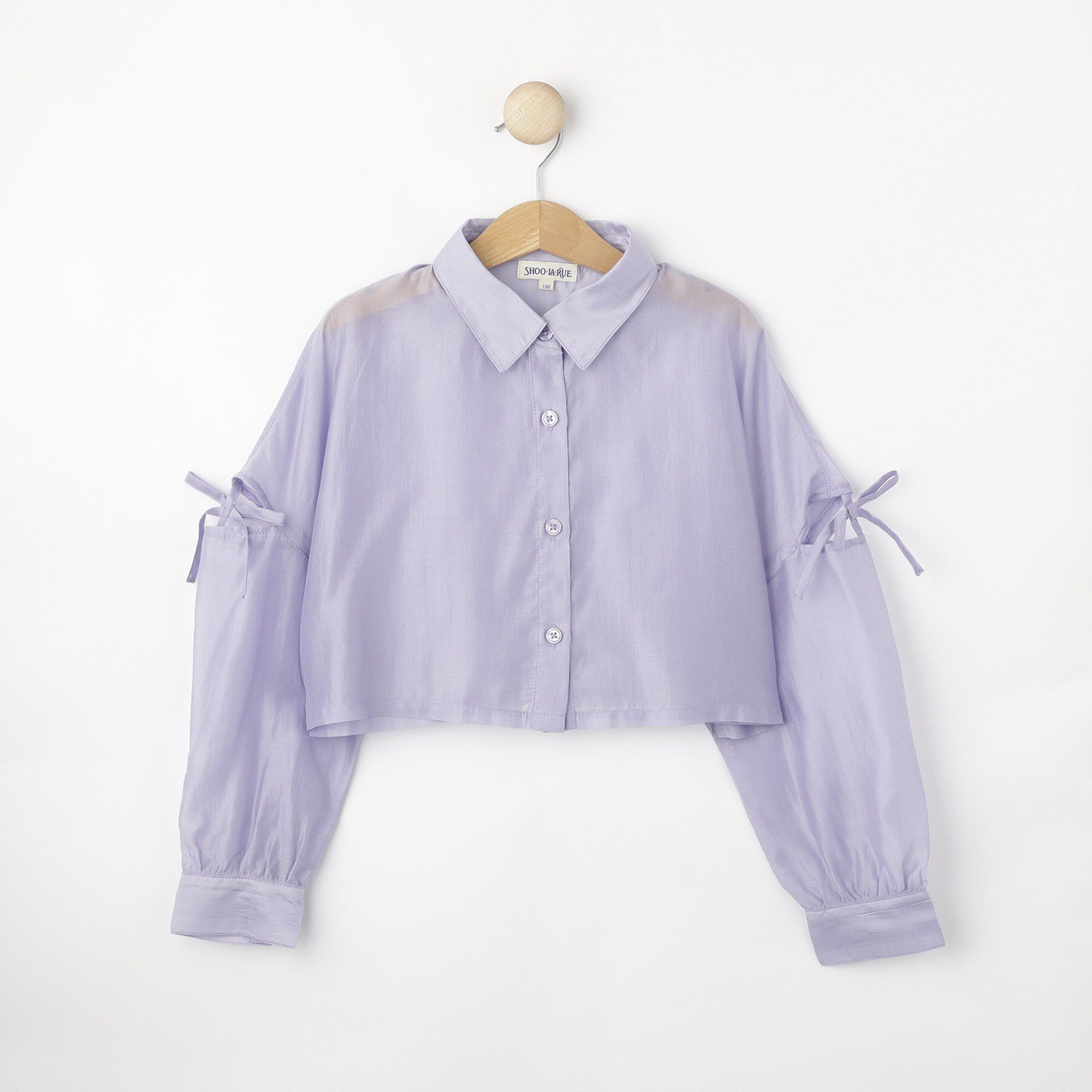 SHOO･LA･RUE「【130-150cm】程よい肌見せが叶う クロップドシアーシャツ」|シャツ・ブラウス|